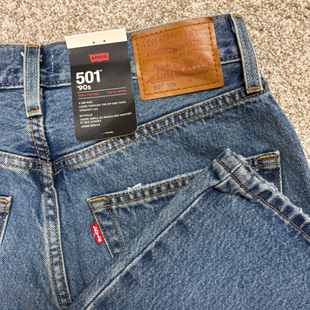 NEW Levi's 501 '90s Premium Jeans Womens 27x32 Mid Rise Straight Leg Distressed